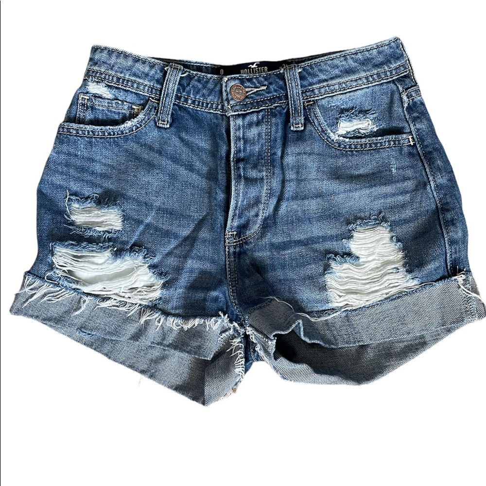 Hollister Frayed Denim Ripped Jean Shorts Size 24 - Picture 3 of 15